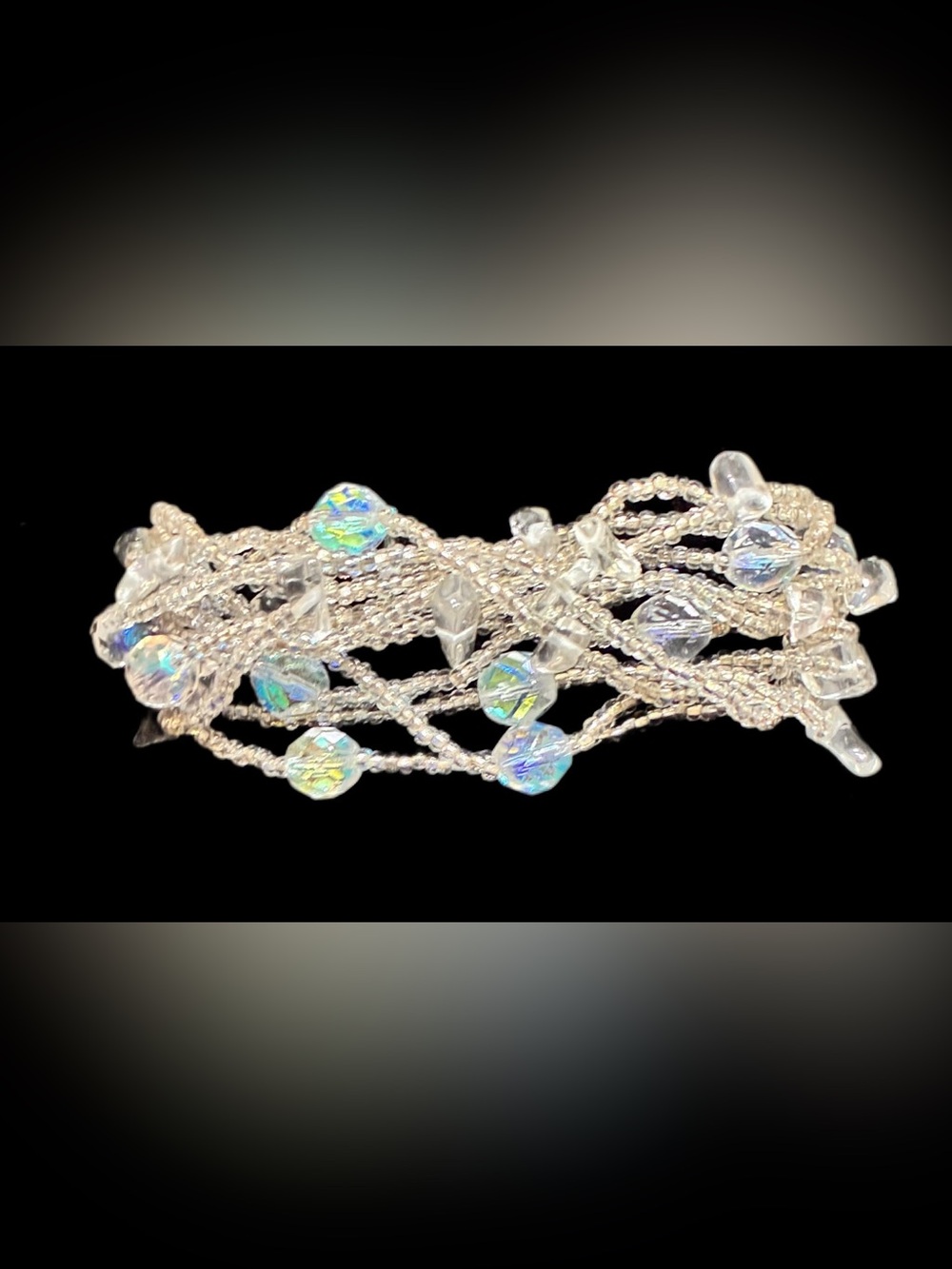 multi-strand EUC Twisted seed bead & crystal bracelet iridescent / blue @6/6.5